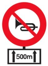 Hình câu 347, 348 bộ 600 câu, Cục CSGT: Cấm bóp còi kèm biển phụ 500 m
