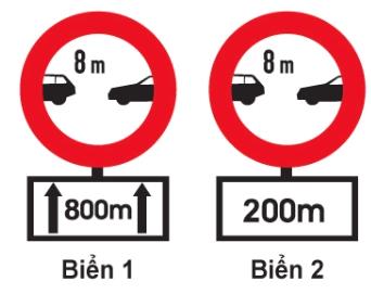 Hình câu 352, 353 bộ 600 câu, Cục CSGT: Cự ly tối thiểu giữa hai xe kèm biển phụ