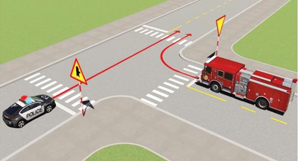 Hình câu 498: Xe nào được quyền đi trước trong trường hợp này?