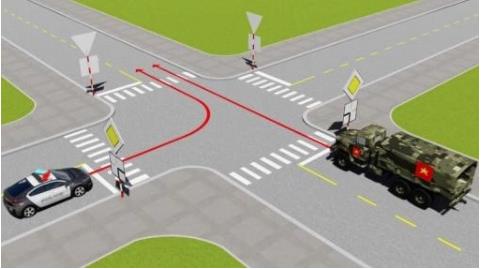 Hình câu 501: Trong trường hợp này xe nào được quyền đi trước?