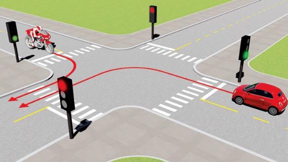Hình câu 517: Xe nào được quyền đi trước trong trường hợp này?