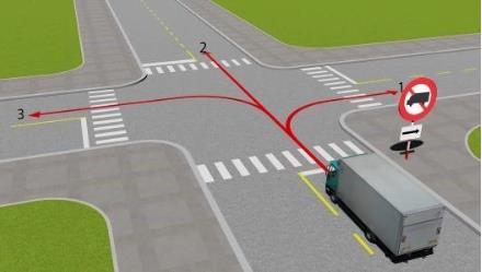 Hình câu 522: Những hướng nào xe tải được phép đi?