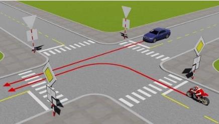 Hình câu 525: Xe nào được quyền đi trước trong trường hợp này?