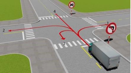 Hình câu 537: Những hướng nào ô tô tải được phép đi?